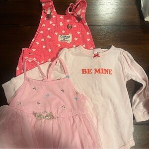 OshKosh B'gosh Pink Heart Overalls and Be Mine Onesie Set